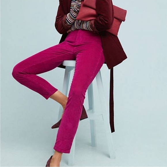 Current/Elliott The Stiletto Corduroy Pant Size 27 Magenta Excellent Condition - Picture 1 of 9